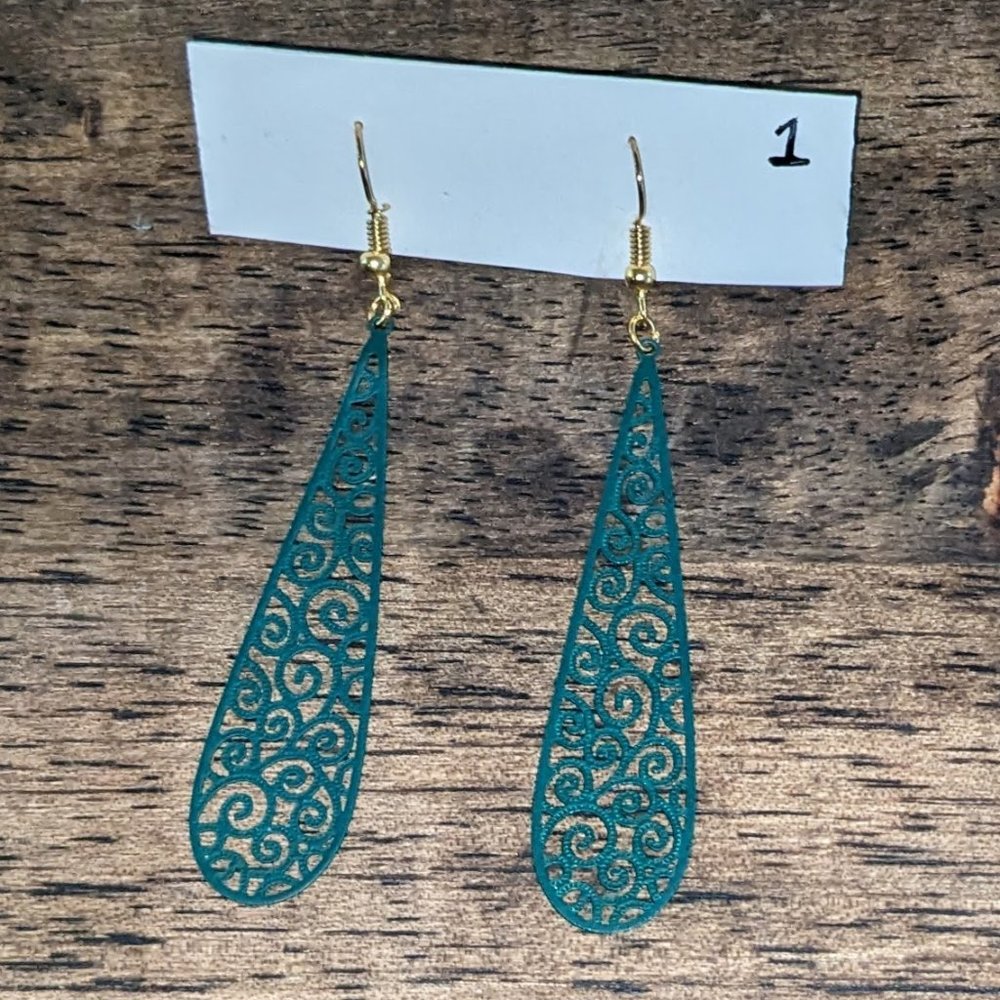 Teal and Gold Dangle Earring